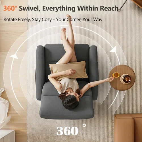 Vista 3 de Silla reclinable giratoria, mecedora manual para cuarto de bebé Gris oscuro