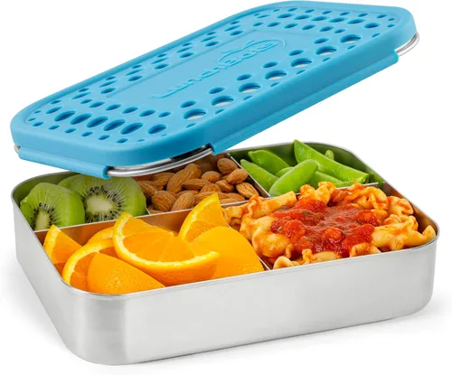 Vista 11 de LunchBots Recipiente de Almuerzo Grande Trio de Acero Inoxidable - Diseño de Tres Secciones para Sándwich y Dos Acompañamientos - Caja de Almuerzo