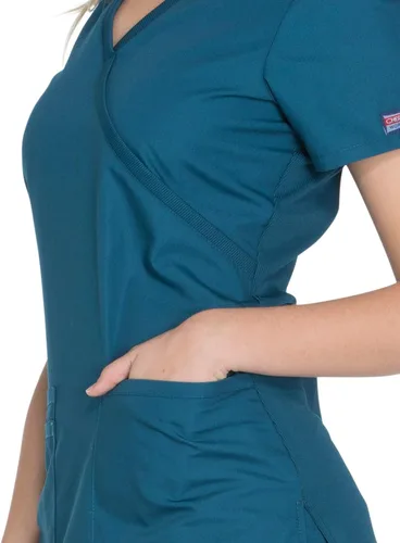 Vista 3 de Mujer Mock Wrap Top Workwear Originals con paneles traseros de punto acanalado WW650