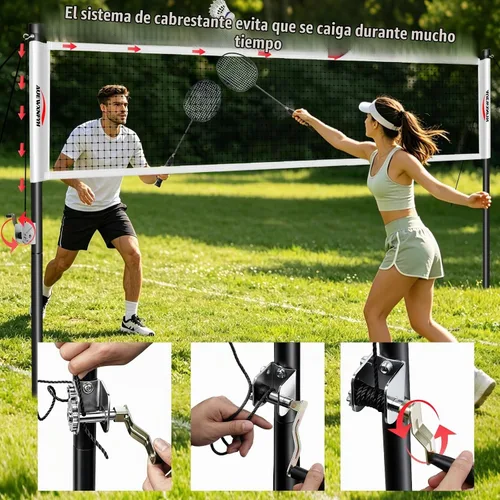 Vista 4 de Portable Badminton Set, Heavy-Duty Outdoor Net with 4 Rackets, 3 Shuttlecocks & Boundary Line for Backyard Lawn Beach Family Games Blanco