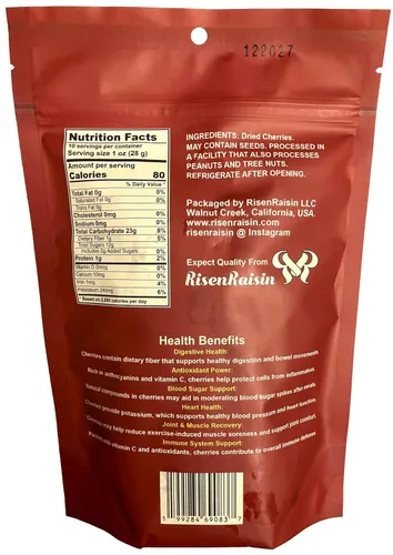 Vista 2 de Cerezas secas 10 oz (283 g) Cerezas dulces sin hueso Sin azúcar añadido Todo natural y sin sulfatar Naturalmente dulce y masticable