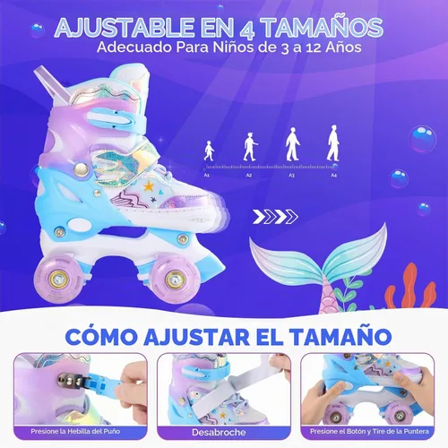 Vista 3 de Kids Roller Skates with 6 Protection Pads, Adjustable Size Girl Roller Skates for Kids Beginner, Toddlers Roller Skate with 8 Light Up
