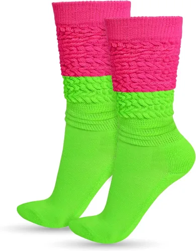 Vista 10 de Ronglry Calcetines de neón holgados de los años 80 y 90, calcetines de neón para mujer, calentadores de piernas extra largos, suaves, hasta