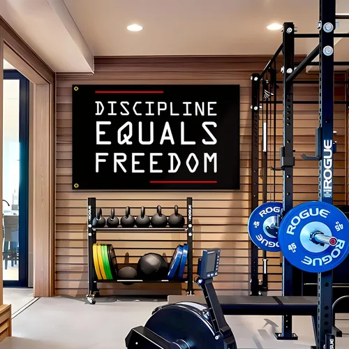 Vista 3 de Bandera de disciplina igual a la libertad de 3 x 5 pies, banderas motivacionales para el hogar, gimnasio, pared, fitness, banderas inspiradoras