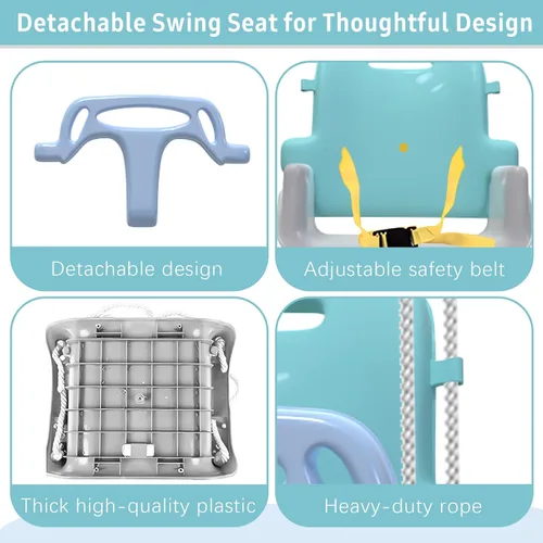 Vista 3 de Columpio multifuncional para niños pequeños, columpio plegable para bebé para uso en exteriores e interiores, fácil de instalar y almacenar (azul)