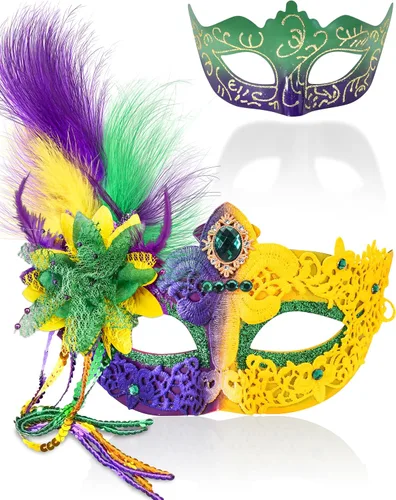 Vista 8 de Juego de Máscaras para Pareja de SIQUK, Máscara de Fiesta Veneciana, Máscara de Disfraz