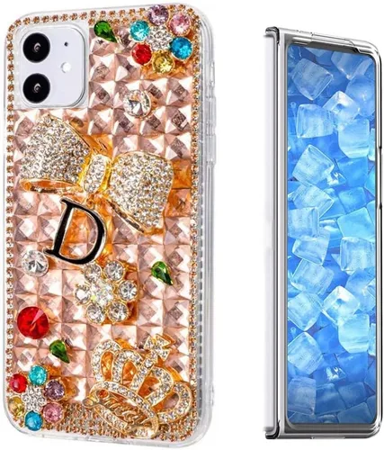 Vista 9 de Sparkle - Funda para teléfono compatible con Samsung Galaxy Z Fold 3 5G, elegante, hecha a mano en 3D, con diamantes de imitación, diseño