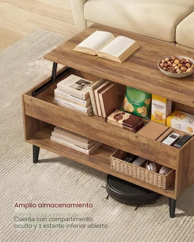 Vista 5 de VASAGLE Mesa de centro elevable con almacenamiento oculto, resorte de gas Marrón miel