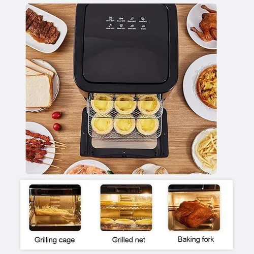 Vista 4 de Horno freidora de aire, horno eléctrico sin aceite, combo de freidora de aire para horno, pantalla táctil LCD digital, 8 preajustes, cesta