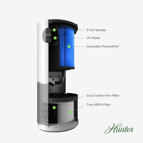 Vista 5 de Hunter Fan Company Humidificador y purificador de aire en uno, purificadores de aire de filtración avanzada para el hogar, purificadores de aire