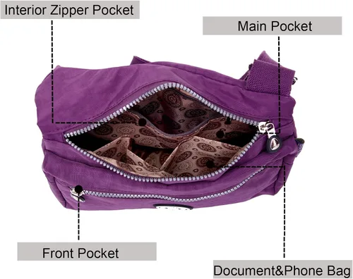 Vista 5 de Stuoye - Bolsa de nailon multibolsillos para mujer, cruzada, bolsa-monedero, para viajes
