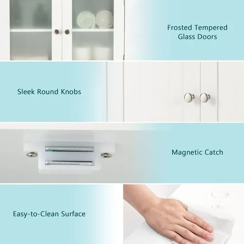 Vista 7 de COSTWAY Armario de almacenamiento de baño, armario organizador de almacenamiento de lino de madera con puertas y estante ajustable, armario de piso