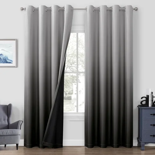 Vista 19 de HOMEIDEAS Cortinas negras 100% opacas degradadas, 52 pulgadas de ancho x 63 Negro