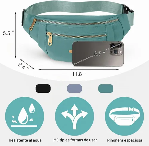 Vista 2 de Riñoneras impermeables de 3 piezas para mujeres y hombres con correa ajustable para la cintura para deportes, correr, ejercicio, caminar, viajar