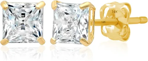 Vista 13 de 14K Gold Princess Cut Earrings embellished with Swarovski® Zirconia Blanco