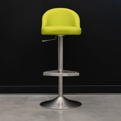 Vista 3 de ZURI Taburete de bar moderno Mimi suave verde lima, asiento de cuero sintético, acero inoxidable cepillado altura ajustable