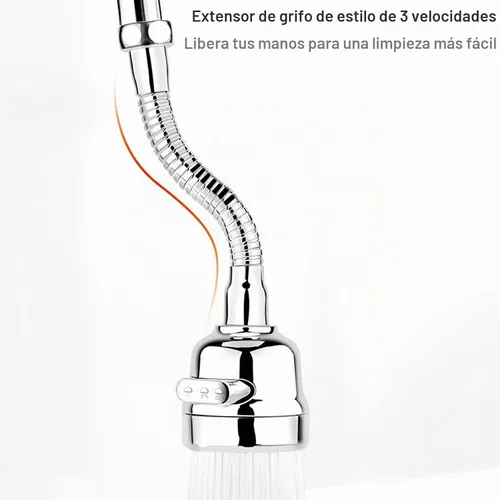 Vista 5 de Accesorio de rociador de llave, cabezal de llave de cocina de repuesto giratorio de 360° extensor de llave de 3 velocidades con adaptador universal