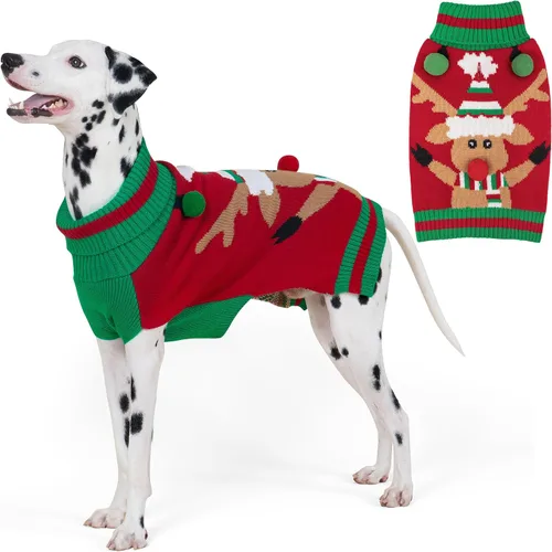 Vista 12 de KYEESE Suéter de Navidad para Perro, Suéter Cálido de Cuello de Tortuga para Perros Pequeños Macho y Hembra con Patrón de Copo de Nieve y Reno, Ropa