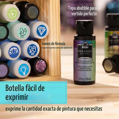 Vista 8 de FolkArt Pintura acrílica multisuperficie de esmalte de libélula (2 onzas), 44384, azul-verde-dorado Azul-Verde-Oro