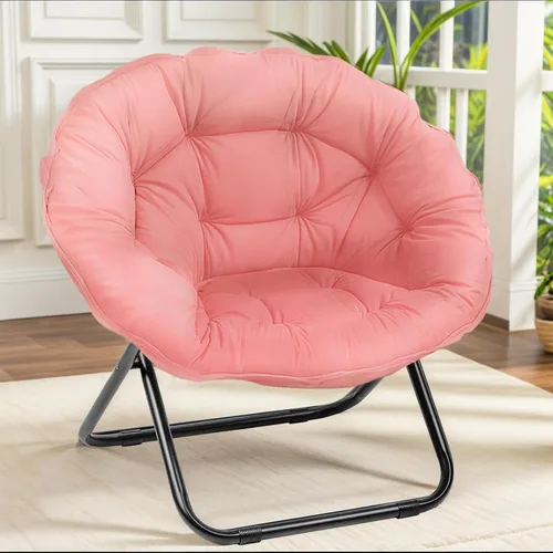 Vista 10 de Grezone Silla plegable con platillo, silla de luna perezosa de gran tamaño con marco de metal, cómodas sillas de dormitorio para dormitorio, sala