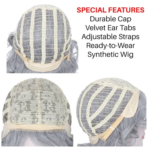 Vista 6 de MISS U HAIR - Peluca de anciana y accesorios, peluca de disfraz de abuela para abuela, peluca corta y rizada gris para cosplay, peluca de fiesta