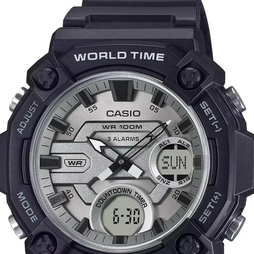 Vista 2 de Casio AEQ-120W Series Black 10-Year Battery World Time Daily Alarm Countdown Timer Analog-Digital Watch