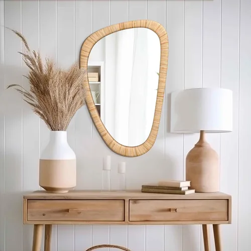 Vista 4 de Barnyard Designs Espejo de baño de ratán, marco de mimbre hecho a mano, estilo rústico, estilo granja, espejo bohemio para decoración de pared