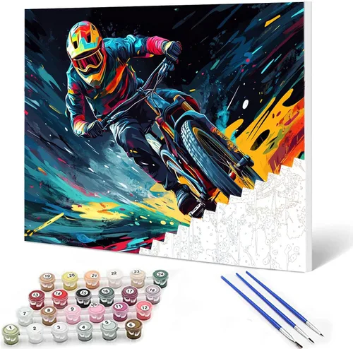 Vista 8 de Aihonmin Paquete de 6 pinturas por números para adultos, amantes de los automóviles, kit de pintura por números, sobre lienzo para principiantes