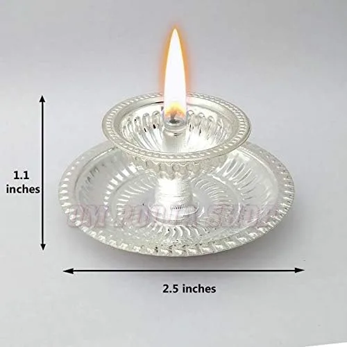 Vista 3 de Pooja Gift Diya en plata pura (2.5 pulgadas) - Lámpara Deepam