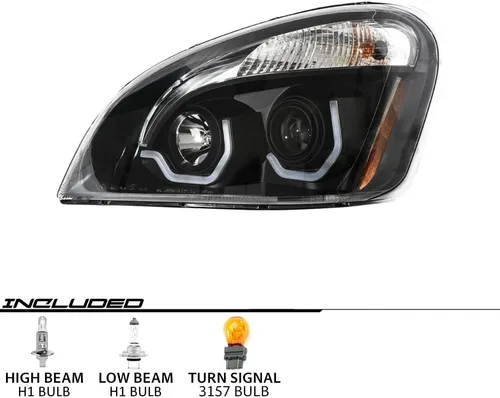Vista 2 de EPIC LIGHTING Faros de Halógeno Estilo OE con Bisel Negro y Luz de Marcha LED Blanca, Ensamblaje de Reemplazo para FREIGHTLINER 08-17 CASCADIA
