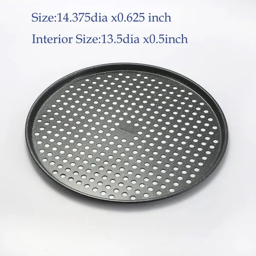 Vista 4 de Monfish Sartén para pizza de 14 pulgadas con agujeros, paquete de 2 bandejas de pizza perforadas, bandeja para pizza de acero al carbono, sartén