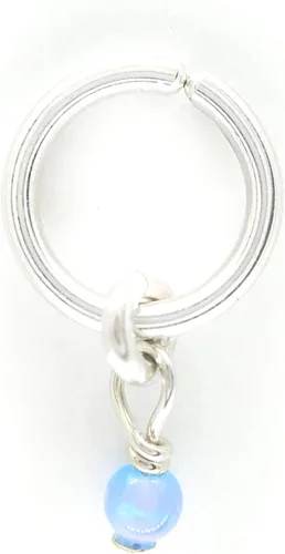 Vista 2 de Tiny Belly Button Ring Silver Simple Navel Hoop Handmade Light Blue Opal Piercing Jewelry