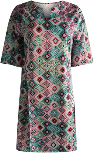 Vista 4 de Vestidos de verano para mujer Casual Floral Print Longitud de la rodilla Media manga V cuello vestido sin mangas T Shirt Vestidos Midi Vestido
