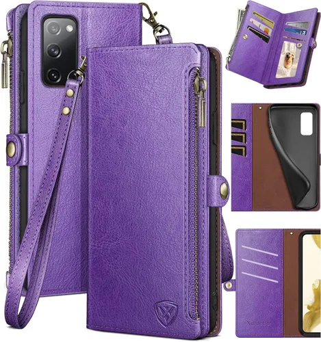 Vista 10 de XcaseBar Funda tipo cartera para Samsung Galaxy S20 FE con cremallera y tarjetero de crédito [bloqueo RFID], funda de piel sintética con tapa
