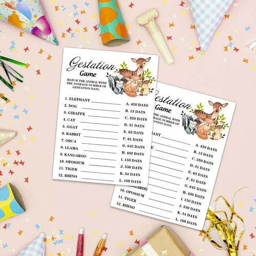Vista 4 de Tarjetas de juego para baby shower, tarjeta de juego de gestación de animales de safari para fiesta de baby shower, divertidas ideas