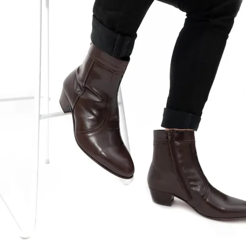 Vista 2 de Club Cubano EMMANUEL Botas de tacón cubano de cuero liso para hombre, color marrón