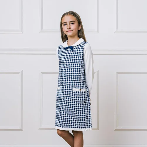 Vista 4 de Hope & Henry Vestido Ponte de aspecto francés con lazo para niña