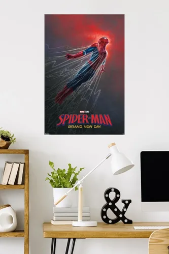 Vista 2 de Trends International Marvel Spider-Man: Brand New Day (2026) - Póster de pared de una hoja Webs, 34 pulgadas de largo x 22.4 W, versión sin marco