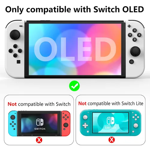 Vista 6 de HEYSTOP Funda compatible con Nintendo Switch OLED modelo 2021, funda protectora de PC acoplable con cómoda funda Joy-Con de TPU y 6 tapas para pulgar