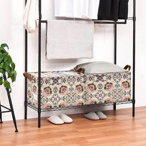 Vista 8 de Japanese Style Paisley Pink Flower Black Foldable Baskets Fabric Storage Bins with Handles Laundry Storage Bedroom Living Room for Makeup Books
