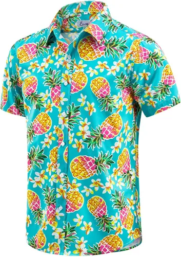 Vista 35 de EUOW - Camisas hawaianas para hombre de manga corta con botones, estampadas para la playa y el verano