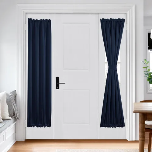 Vista 71 de Deconovo Cortinas opacas para puerta, bolsillo para cortinero y cortinas de bloqueo con aislamiento térmico para dormitorio, 137.16 x 189.2 cm, azul