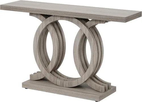 Vista 9 de Tribesigns Mesa consola de 55 pulgadas con base de madera geométrica, mesa de entrada moderna con mesa gruesa para sala de estar, pasillo, vestíbulo