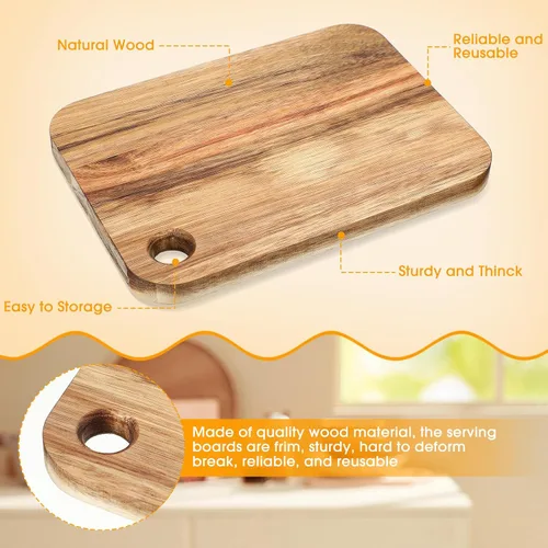 Vista 3 de Vesici 12 tablas de cortar de madera de acacia pequeñas, tablas de cortar rectangulares de madera, bandeja de servir ligera, mini tabla de cortar a
