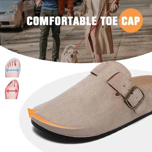 Vista 3 de Suede Clogs Men & Women Unisex Leather Mules Soft Cork Footbed Adjustable Buckle Slip Sandals Potato Shoes with Arch Support