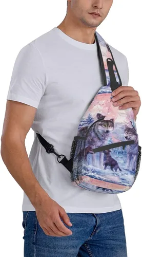 Vista 8 de PSVOD Bolsos cruzados de la familia de los lobos, Bolsos de hombro de los hombres, Mochilas de hombro en el pecho, Bolsos de cintura, Bolsos