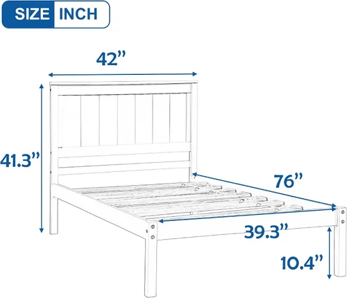 Vista 2 de Base de cama espresso de 300 libras, resistente, de madera dura, con cabecero, no necesita somier (expreso, tamaño individual)