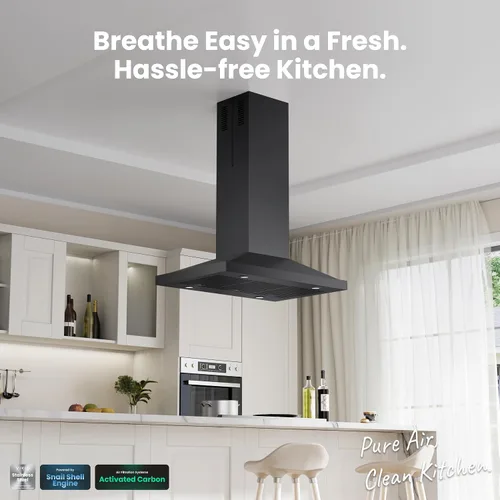 Vista 2 de Campana extractora para isla de 30 pulgadas, campana de cocina de 390 CFM con control táctil/gestual de doble cara, campana extractora de techo