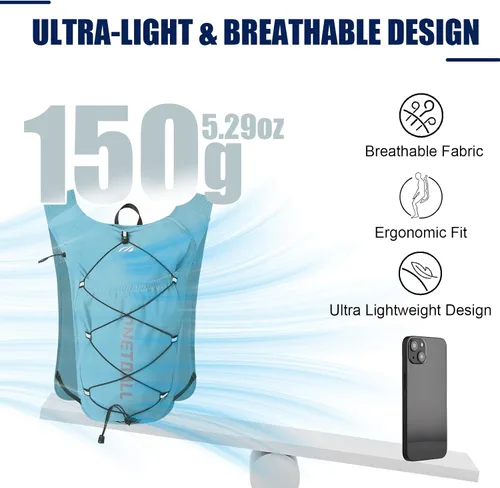 Vista 9 de Chaleco de correr para mujeres y hombres, mochila de hidratación de 6L con vejiga de agua de 2L, mochila de agua ligera para trail running, maratón