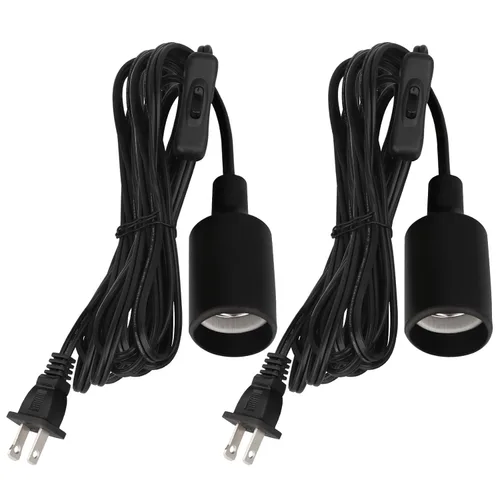 Vista 10 de Enchufe de cable de luz colgante de 15 pies, enchufe de lámpara colgante E26 con interruptor de encendido y apagado, base E27, cable de extensión